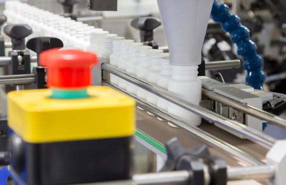 bottle packaging on a production line