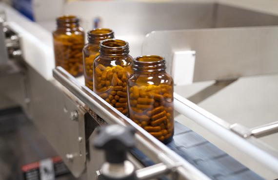 bottle packaging on a production line